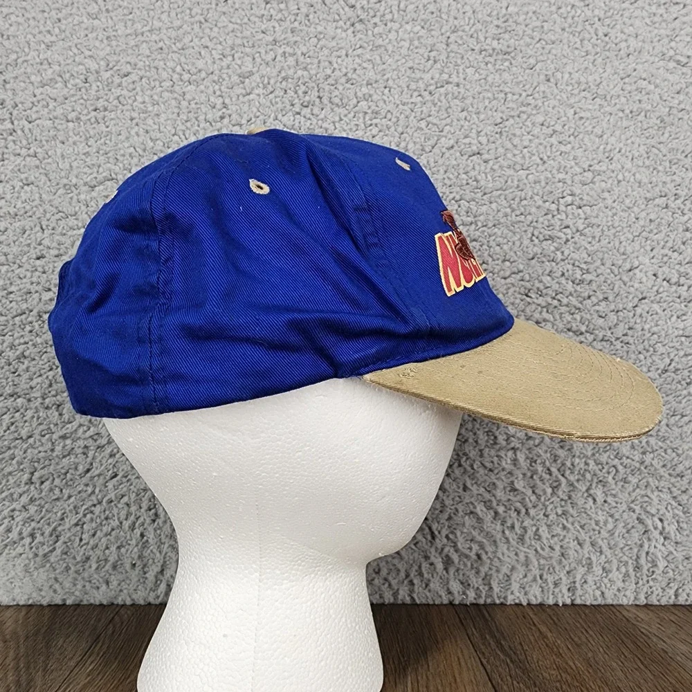 Vtg 1996 Looney Tunes Taz Snapback Hat Blue‎ Tan Fresh Caps USA Kids Distressed